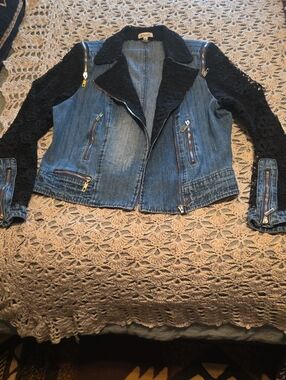 Paris Blues Blue Denim Jacket with Black Lace Sleeves